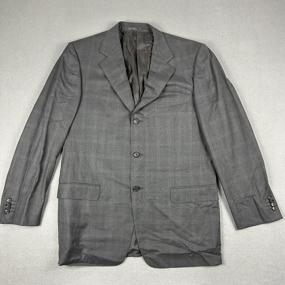 Ermenegildo Zegna Blazer Mens 42R Gray 100% Wool 15 Milmil 15 Plaid 3 Button‎